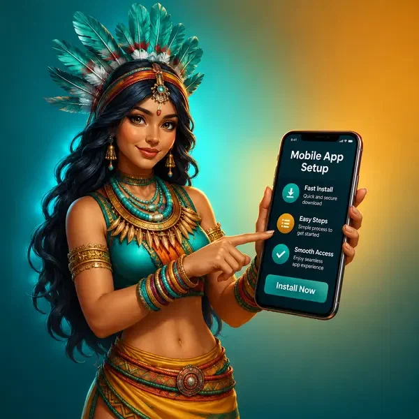 Ballerino che dimostra con grazia l'installazione dell'app Rolldorado sullo schermo luminoso di uno smartphone